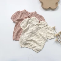 beautiful kids girl knitted t shirt summer autumn children brand design peter pan collar cute top toddler girl hollow out top