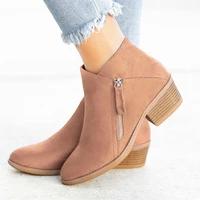 women ankle boots women boots flock leather high heel retro short boots fashion pointed toe zipper winter boots plus size