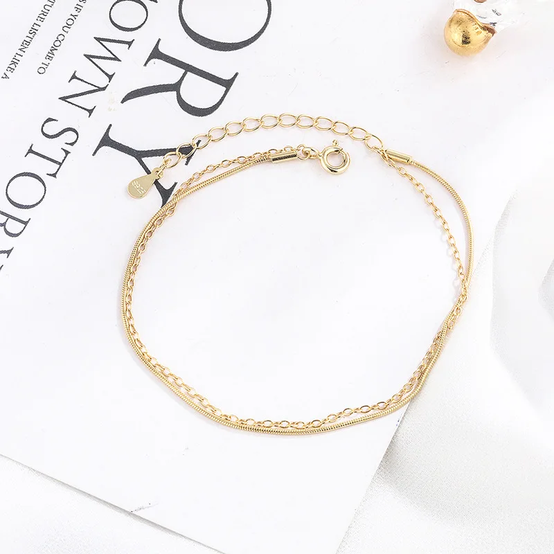 

S925 Pure Silver Simple Wind Geometric Double Snake Bone Bracelet Temperament Personality