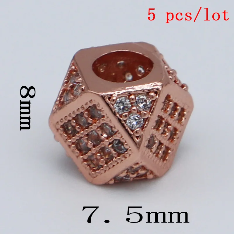 

5pcs/lot Polygon cz beads 2 colours 7*7mm beads zirconia for diy bracelet making Micro pave cz copper beads Spacer wholesale