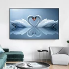 Картина на холсте с изображением белых лебедей и сердец, Милый Постер на стену с животными, настенное искусство для декора гостиной
