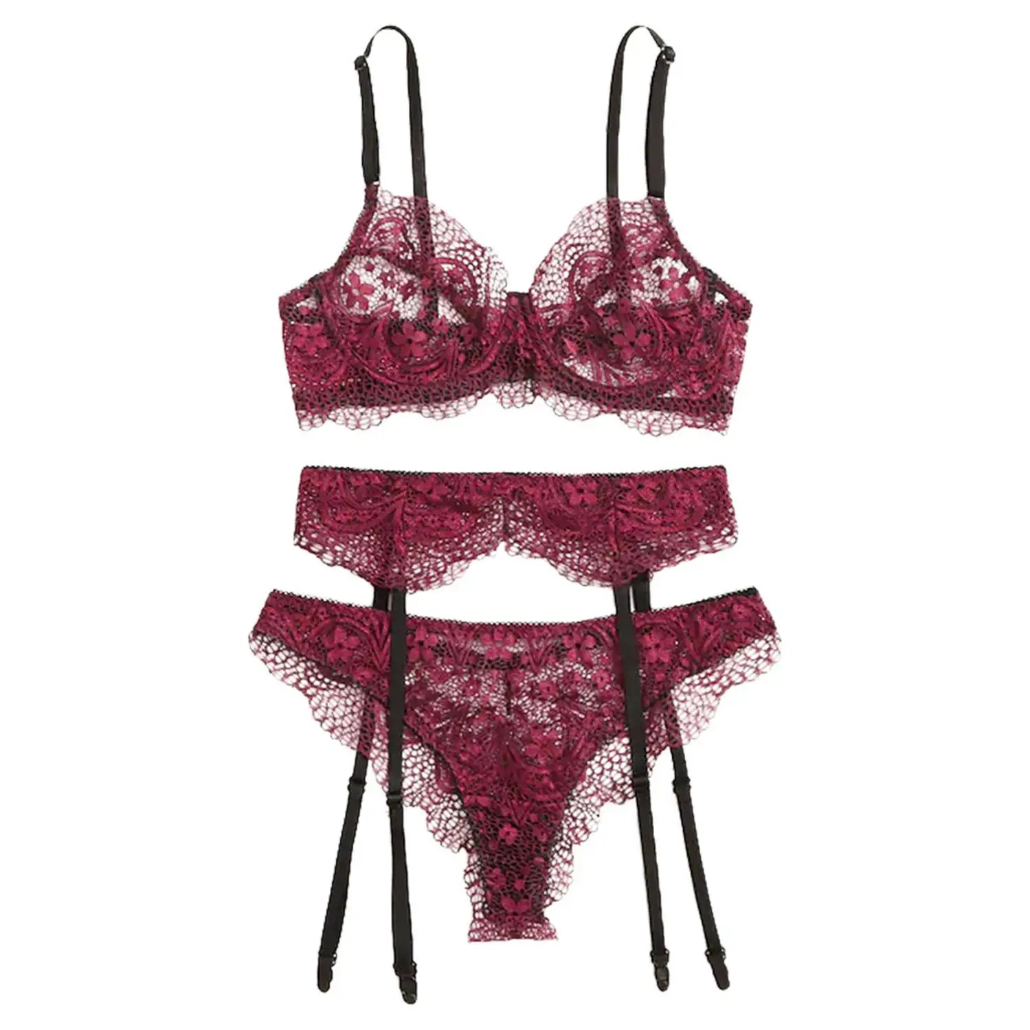 Wine red Женское нижнее белье, корсет, кружево, на косточках, пикантная муслиновая одежда для сна, нижнее белье, топы и трусы, модные, Sous Vetement Femme, сексуальный ансамбль - Цвет: Wine red