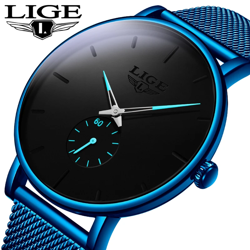 

LIGE Fashion Watch Men Waterproof Slim Mesh Strap Minimalist Wrist Watches For Men Quartz Sports Watch Clock Relogio Masculino