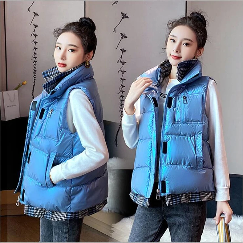 Осенне-зимний Новый стеганый хлопковый жилет со стоячим воротником женский