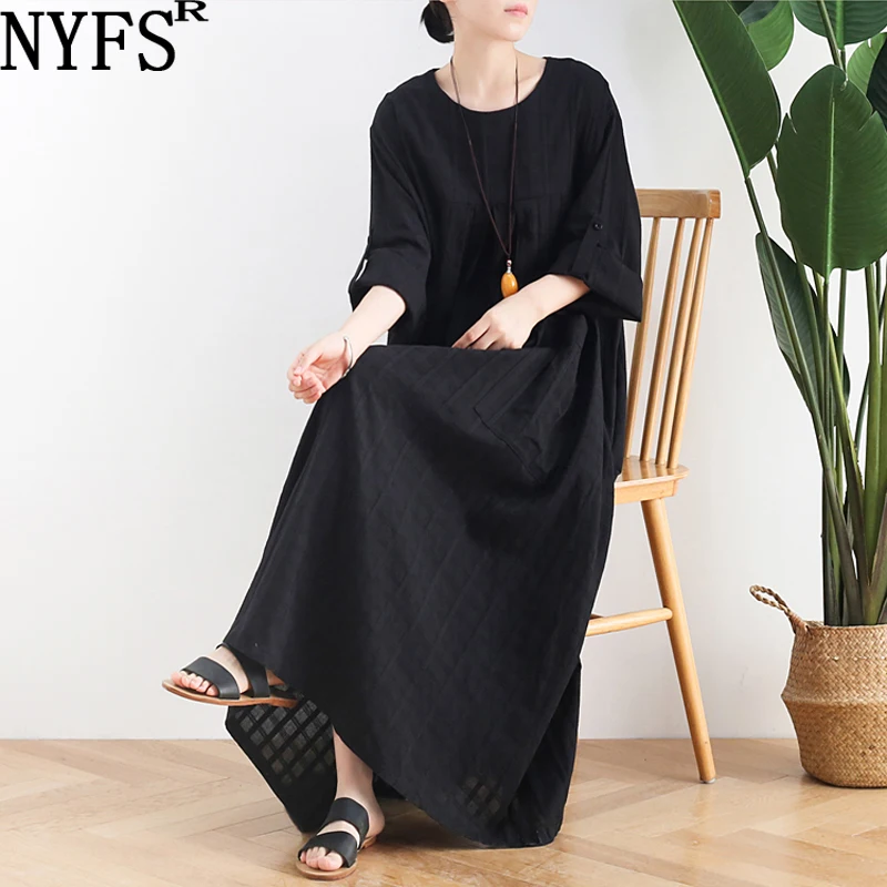 

NYFS 2020 Newsummer dresses women Vintage loose Cotton long Dress Vestidos Robe white dress short