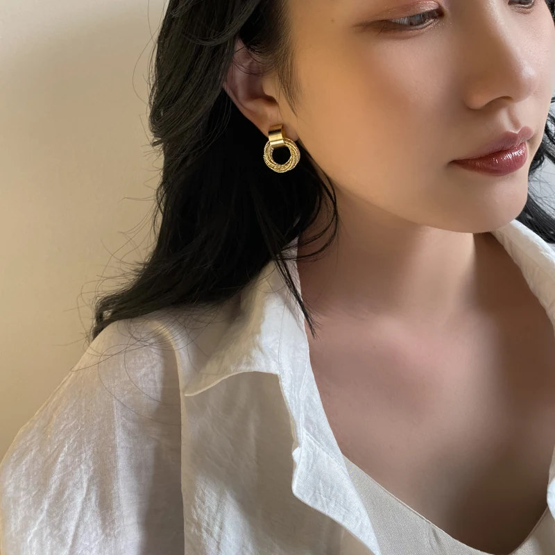 Простые Дизайнерские позолоченные медные металлические геометрические двойные