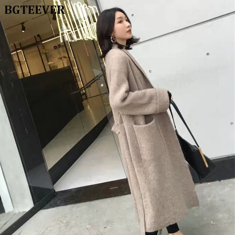 Зимний трикотажный длинный кардиган женский рукав джемпер Повседневный уличная