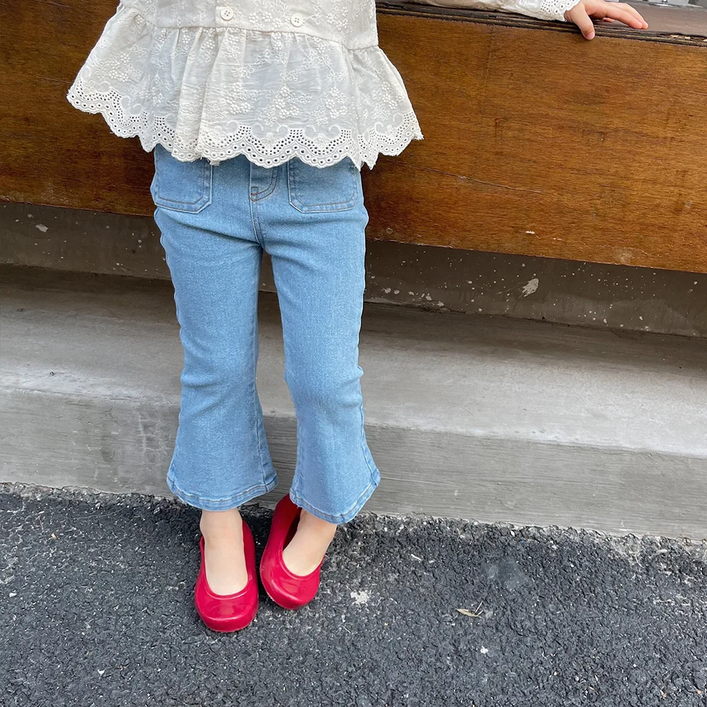 

9773B 2022 модные детские джинсы для девочек, расклешенные джинсовые брюки с разрезами, повседневные брюки для девочек