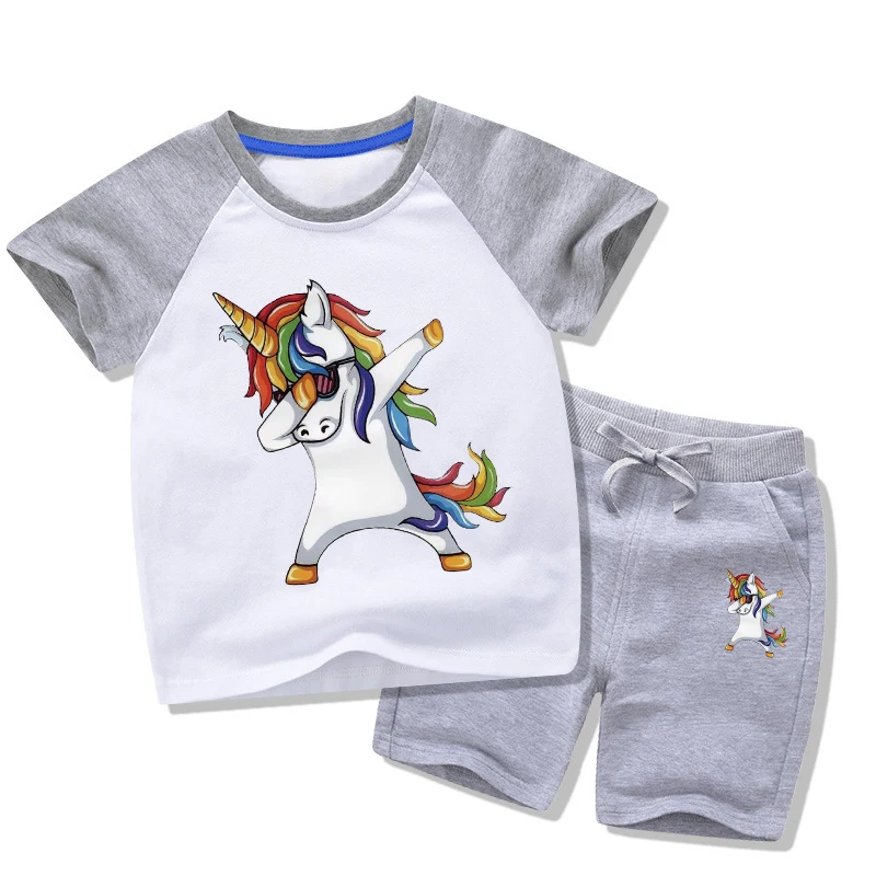 Summer Baby Boys Girls Unicorn Sport Clothing Set Boy Sets Tshirts Shorts Pants Toddler Kids Clothes Children Casual Tops Set