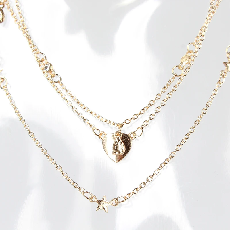 

Multilayer Crystal Star Love Heart Vintage Necklaces Pendants For Women Charm Gold Choker Necklace Fashion Bohemian Jewelry