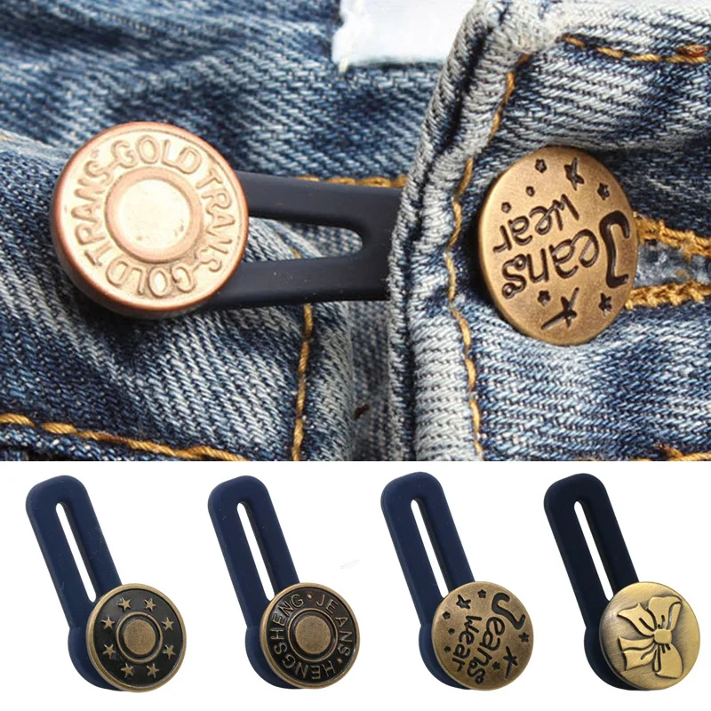 

4Pcs 17MM Sewing Adjustable Buttons Disassembly Retractable Jeans Waist Button Metal Extended Buckles Pants Waistband Expander