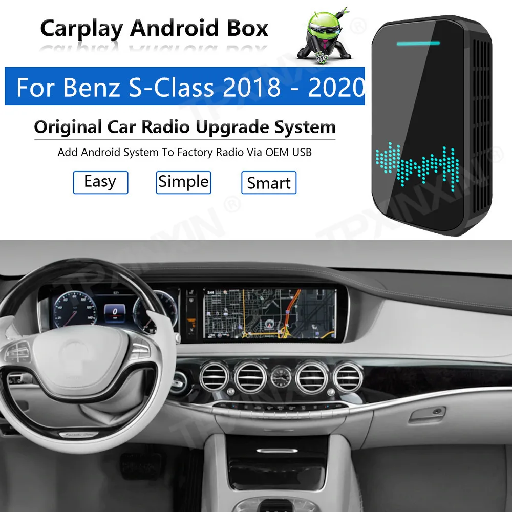 

Обновленное радио Carplay Android Авто Аудио для Mercedes Benz S-klase 2018-20 Apple беспроводной AI Box Автомобильный мультимедийный плеер GPS Navi