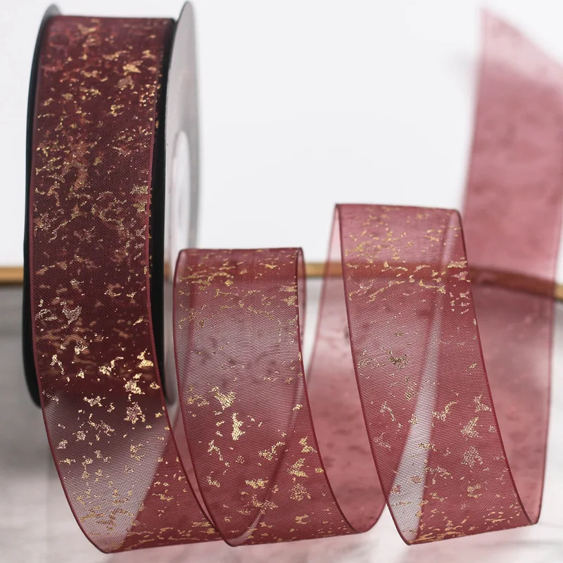 

Bronzing Satin Ribbon For Bow DIY 25mm Wide Christmas Halloween Festival Supplies Scrapbooking Material Gift Package Wrapping