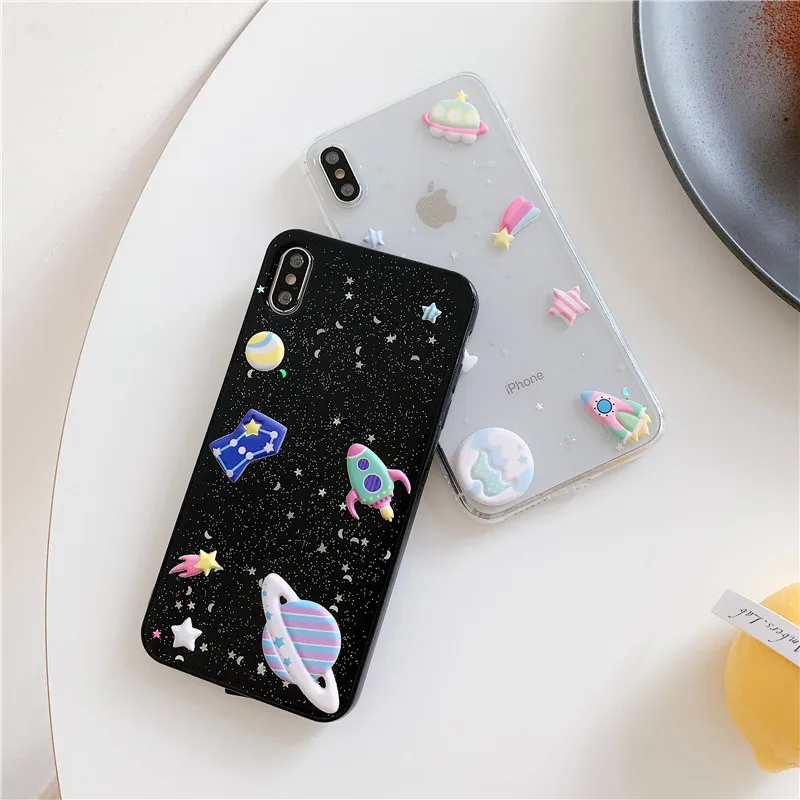 3D Блестящий чехол с Луной для iPhone X XR XS MAX роскошный силиконовый матовый