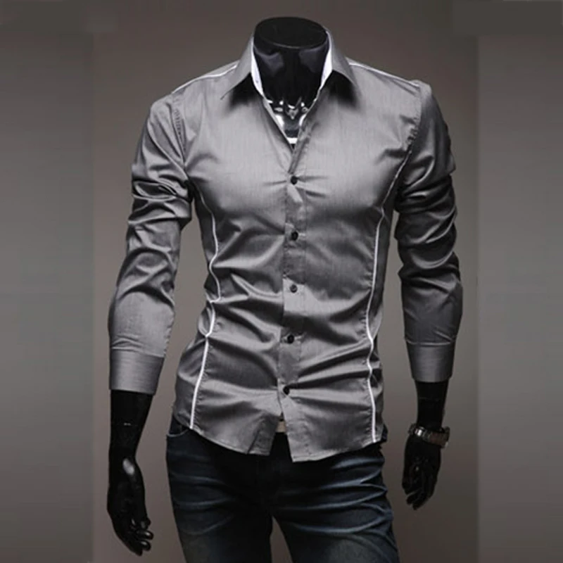 Camisas ajustadas a rayas para hombre, Camisas de manga grises a ropa Social, 2022|chemise shirt slim fitshirt slim fit -