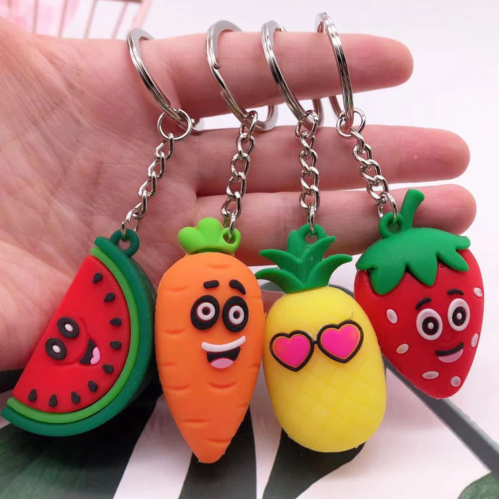 

Lovely 3D Fruits Avocado Strawberry Pineapple Watermelon Keychains Women Bag Keyring Fashion Wedding Party Gift Key Chain Rings
