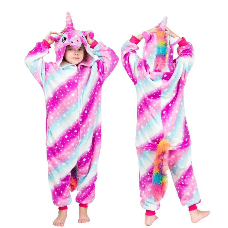 Set Kigurumi Animals Pajamas Flannel Hooded Kids Unicorn Panda Onesies Children Sleepwear Boys Girls Christmas Clothes | Мать и ребенок