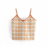 2021 summer new fashion floral all match camisole womens knitted top female sleevess short camisole korean style y2k mujer