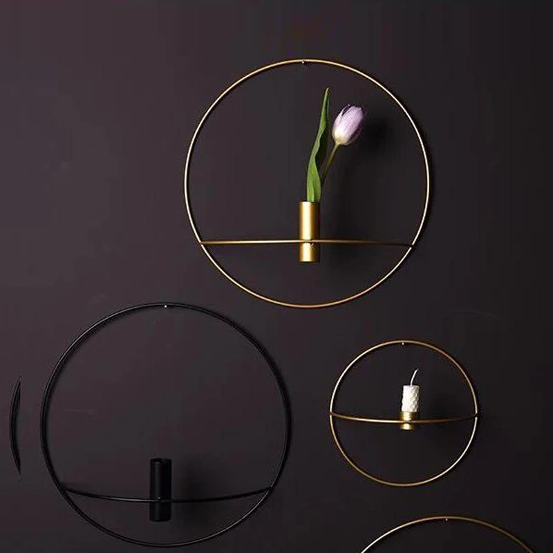 Уникальный настенный подсвечник геометрический Золотой круглый металлический