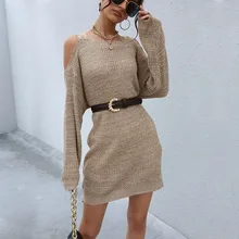 Mini robe en tricot pour femme, tenue Chic, col carré, épaules dénudées, manches longues, Streetwear, fête en boîte de nuit, automne hiver 2021  (2)