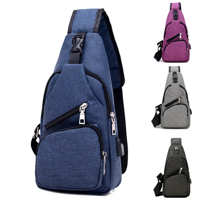 

Shoulder Bag USB Charging Sports Male Oxford Crossbody Casual Messenger Package Headphone Hole Multifunction
