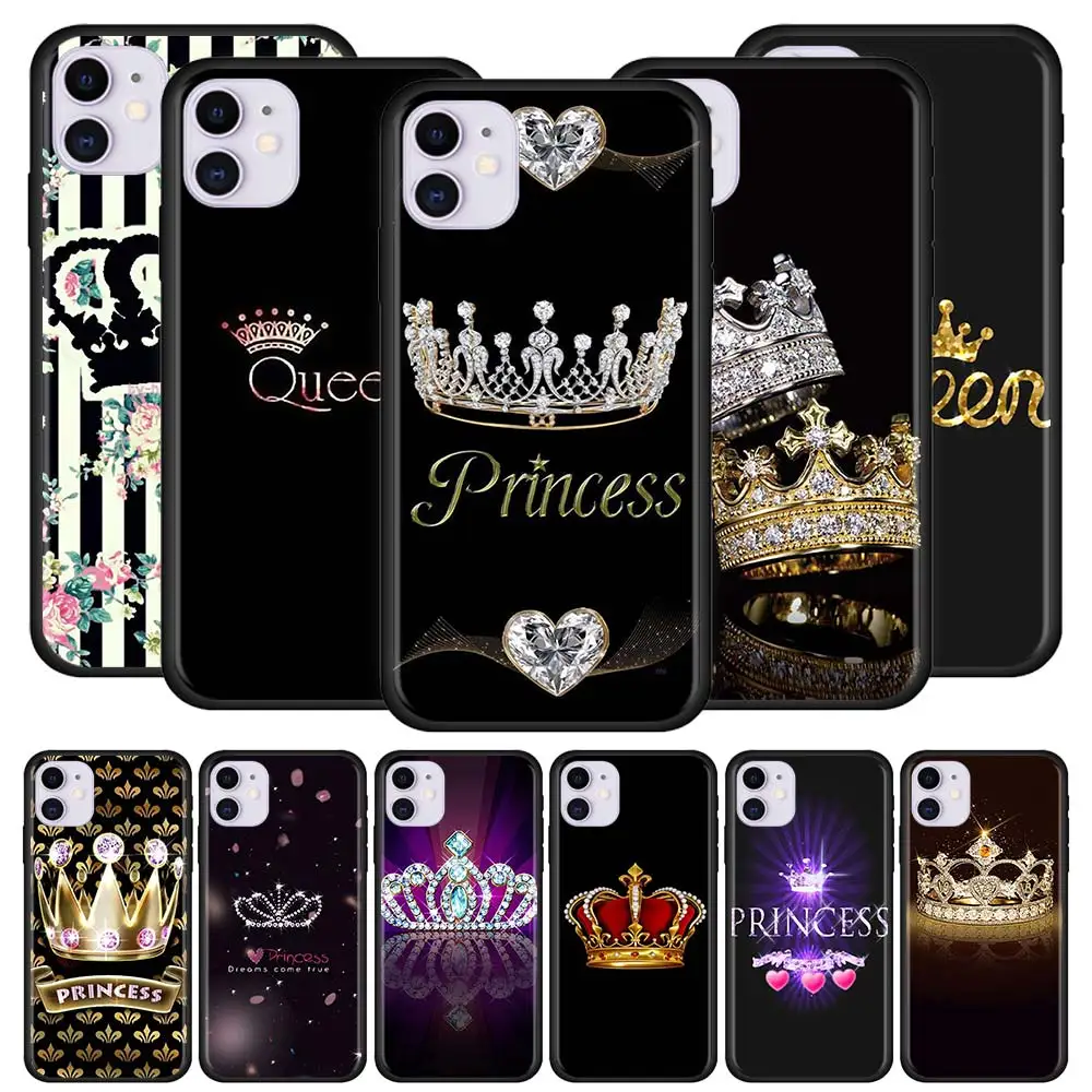 

Diamond Crown Printing Case for Apple iPhone 11 Pro Max XS X XR 7 8 6 6S Plus 5 5S SE 2020 Black Soft Phone Cover Caso
