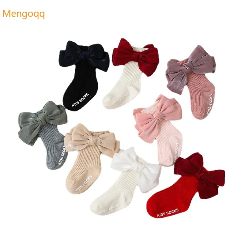 

Spanish Children Bowknot In The Tube Spring Autumn Baby Accessories Pure Plain Kids Non-slip Bottom Floor Socks 0-3Y