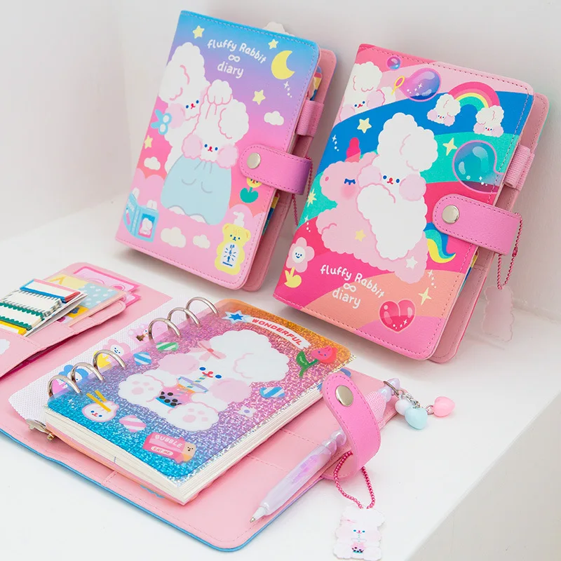 A6 Kawaii Journal Notebook Diary Loose-leaf Planner Weekly Ring Binder Agenda Rabbit Sticker Pockets | Канцтовары для офиса и