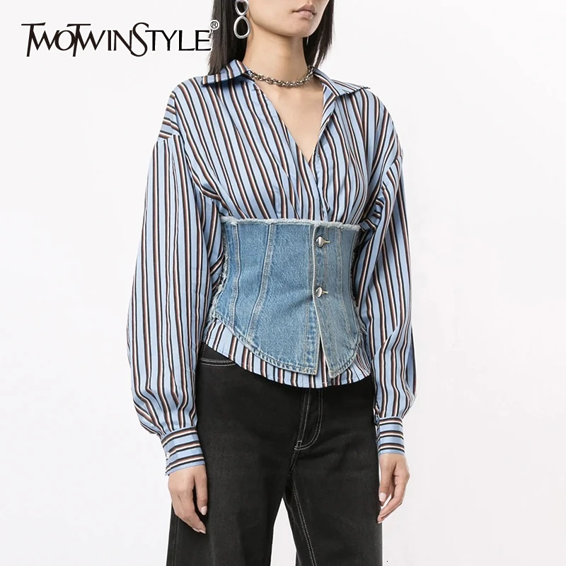 Рубашка женская TWOTWINSTYLE осенняя с длинным рукавом и отложным воротником | Женская