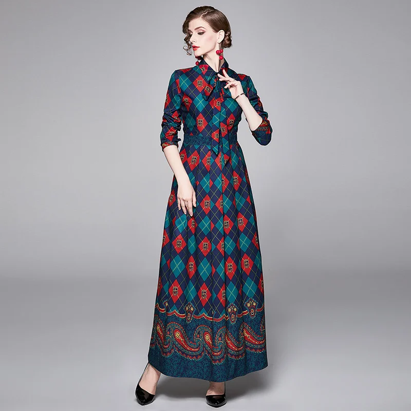 Женское модельное платье с бантом дизайнерское винтажное отложным воротником и