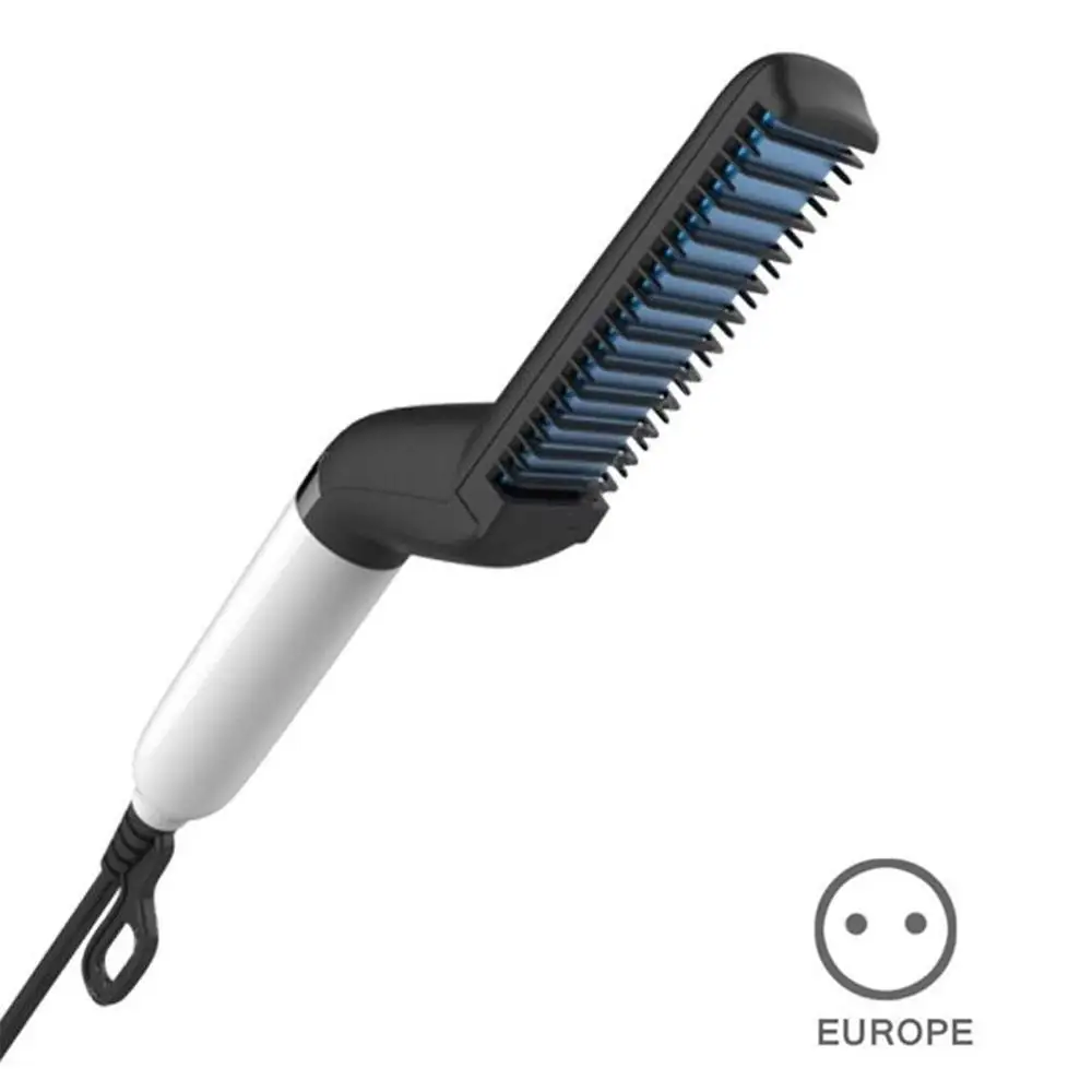 EU Plug Быстрый выпрямитель для бороды, многофункциональная расческа для завивки волос, выпрямление, зажим для завивки, расческа, стайлер, электрический инструмент для волос для мужчин - Цвет: EU Plug