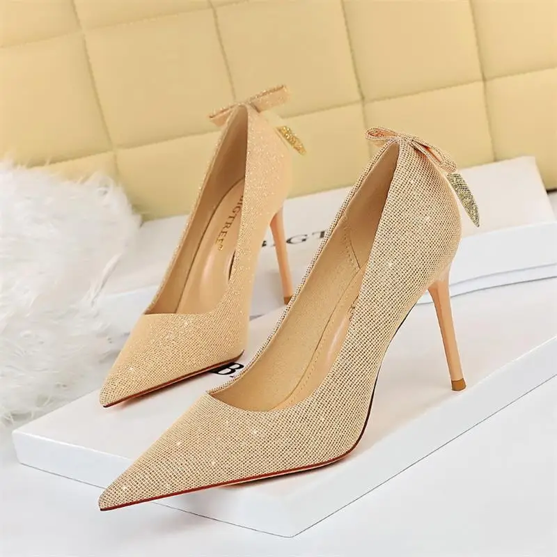 

2021 Sexy Women's Pumps Office Lady Stiletto High Heels Pointed Toe Fashion Wedding Dress Party Shoes Bow Shoes 9.5cm High