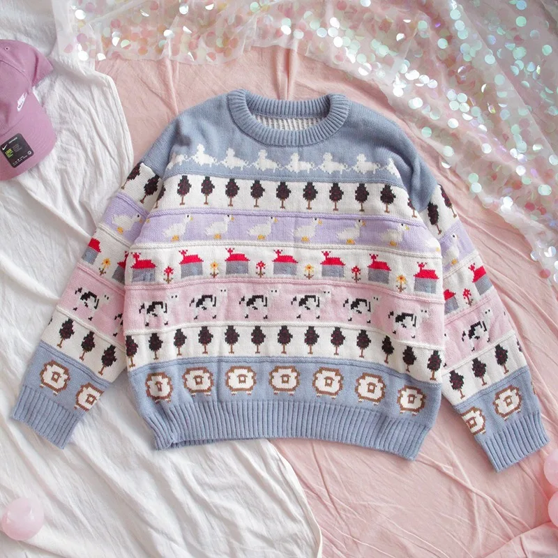 

2020 New Autumn Vintage Ladies Sweaters Thick Pullover Winter Warm Knitting Jumper Soft Long Sleeve Sweater Lovely Japanese Top