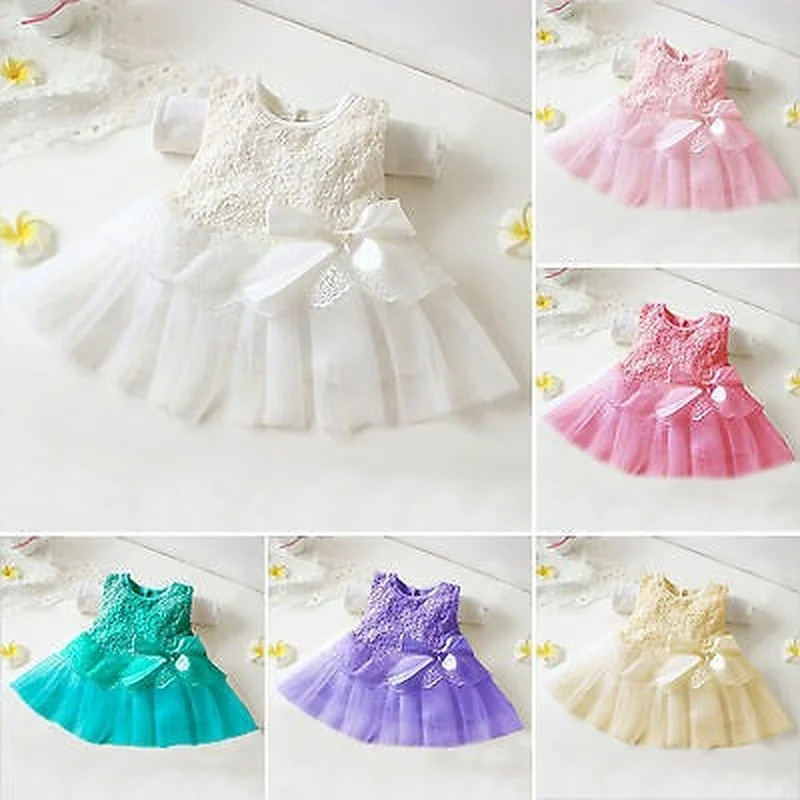 

Girls Lace Sleeveless Round Collar Tutu Skater Dress Kids Cute Sweet Paety Gown Princess Dresses