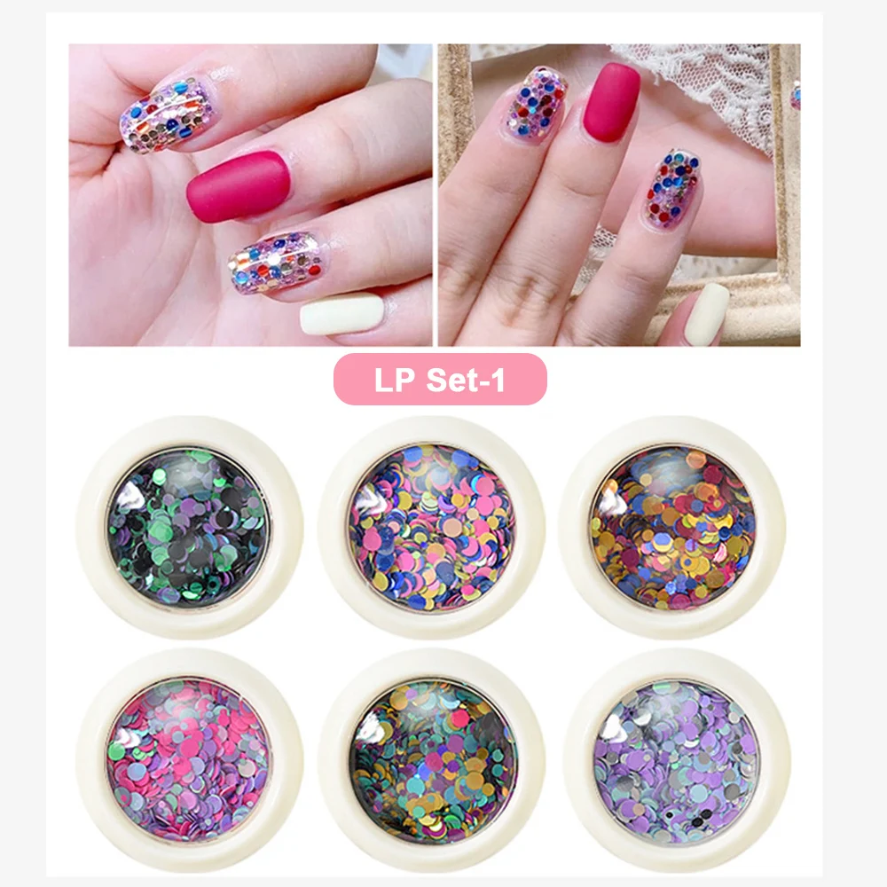 6 PCS Nail Stickers Glitter Sequins 3D Iridescent Flakes Holographic Spangle Confetti Sticker Manicure Art DIY | Красота и здоровье