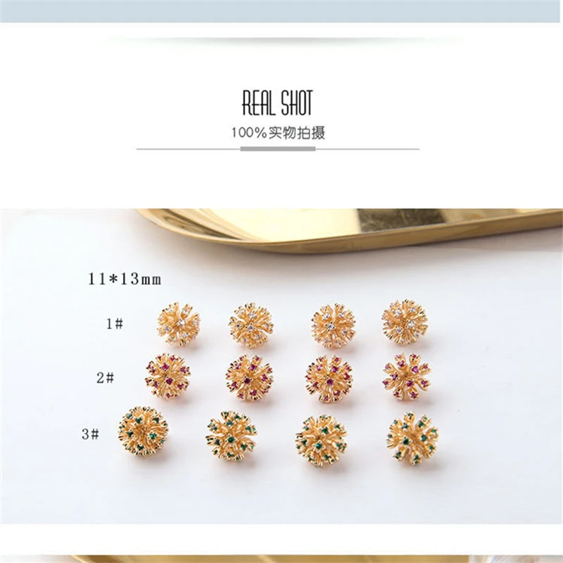 10 шт Новая мода кулон 18k Настоящее золото Циркон снежинка шар Diy ювелирные изделия