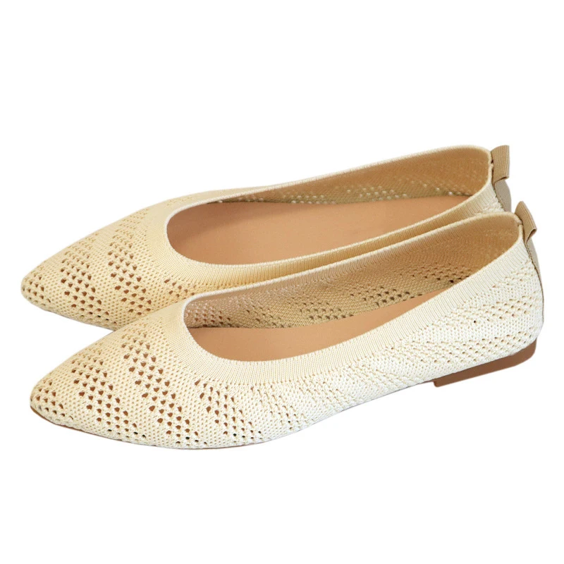 

2021 Women Knitting Stretch Flat Pointed Toe Shallow Female Footwear Fashion Summer Leisure Slip on Loafers Comfort Ladies Shoes