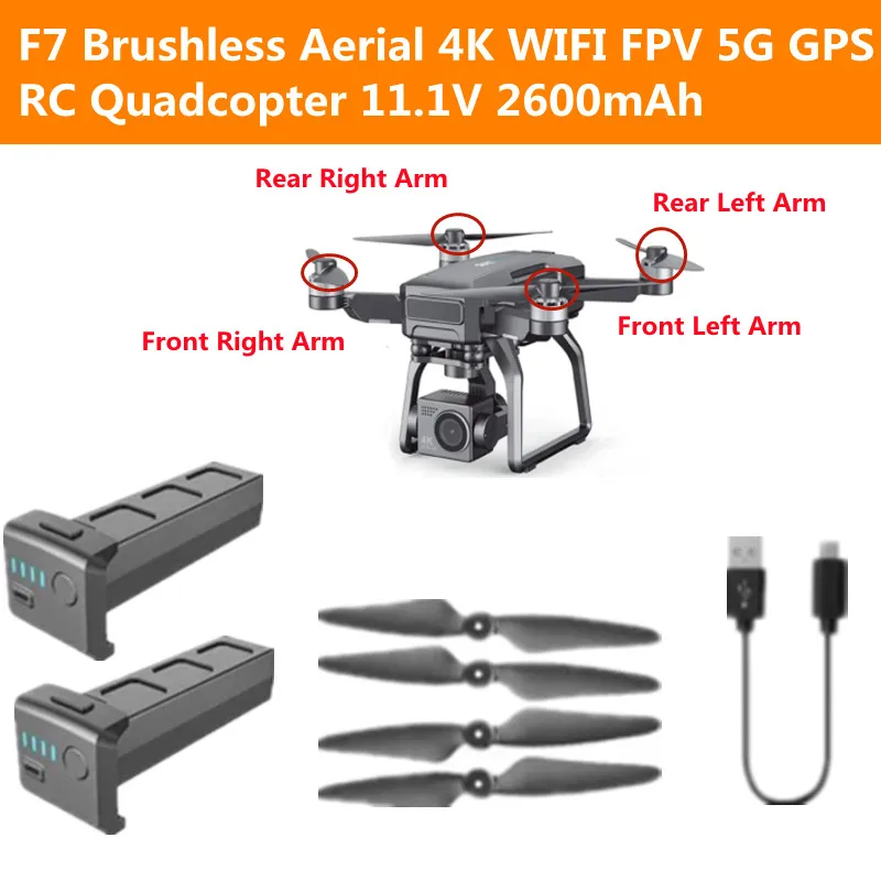 

F7 4K Brushless EIS Dual Cameras RC Drone Part 11.1V 2600MAH Battery/Propeller/Arm/4 To 1 Line For F7 RC Quadcopter Accessories
