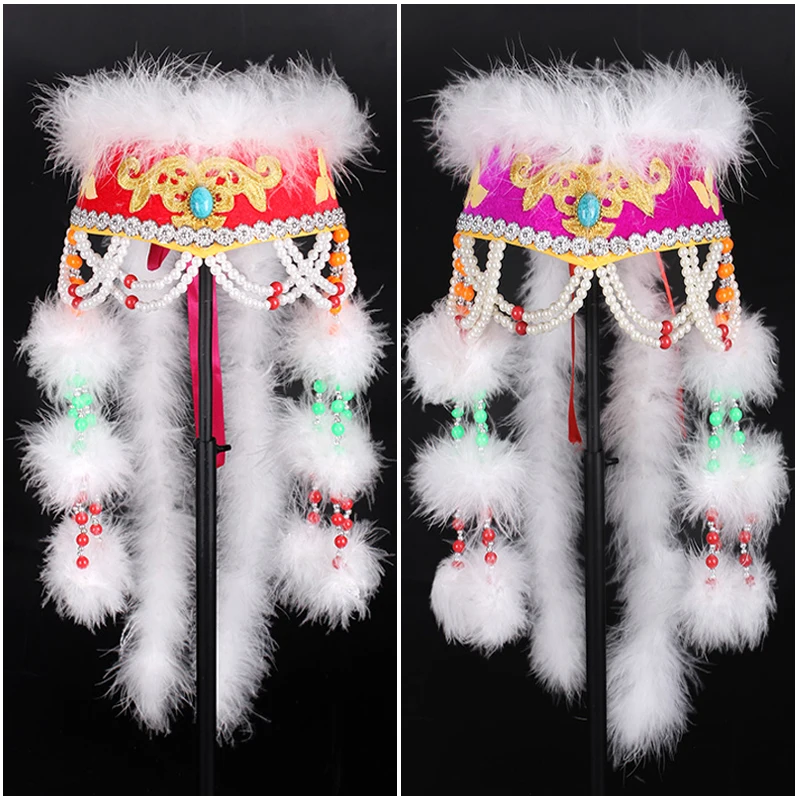 

Mongolian dance performance headdress Traditional Mongolia Princess hat Real white goose feather adjustable adult children hat