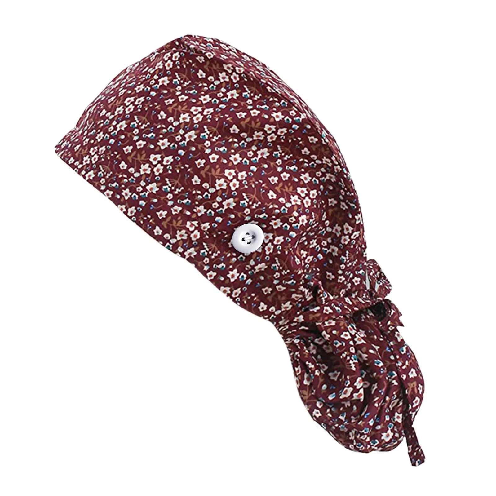 

Leaves Print Hats Scrubs Cap With Buttons Bouffant Hat With Sweatband for Womens and Mens hedging cap gorro enfermera