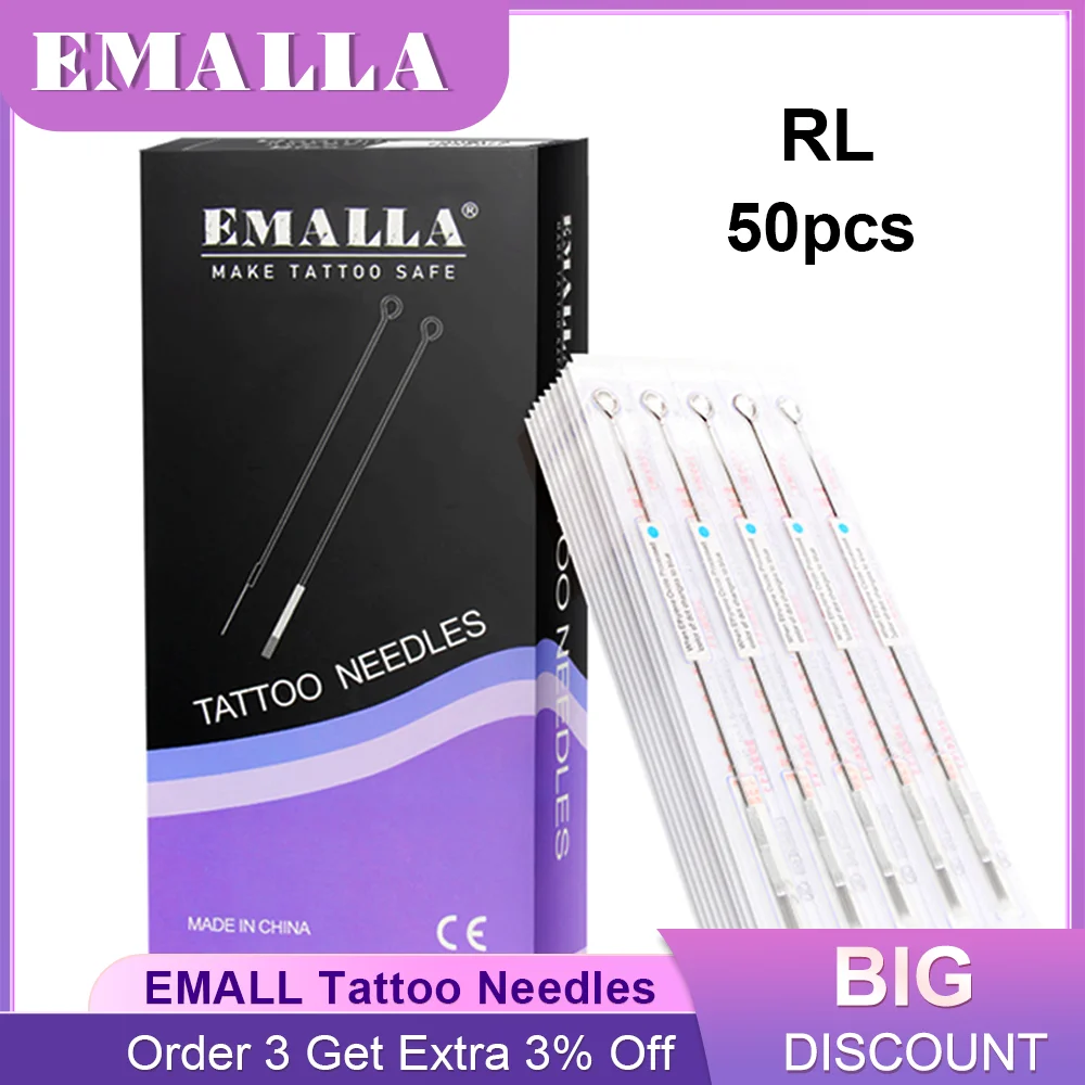 

EMALLA 50PCS 0.35mm 3/5/7/9/11/14RL Tattoo Needles Disposable Assorted Sterile Round Liner Tattoo Needles for Tattoo Supplies