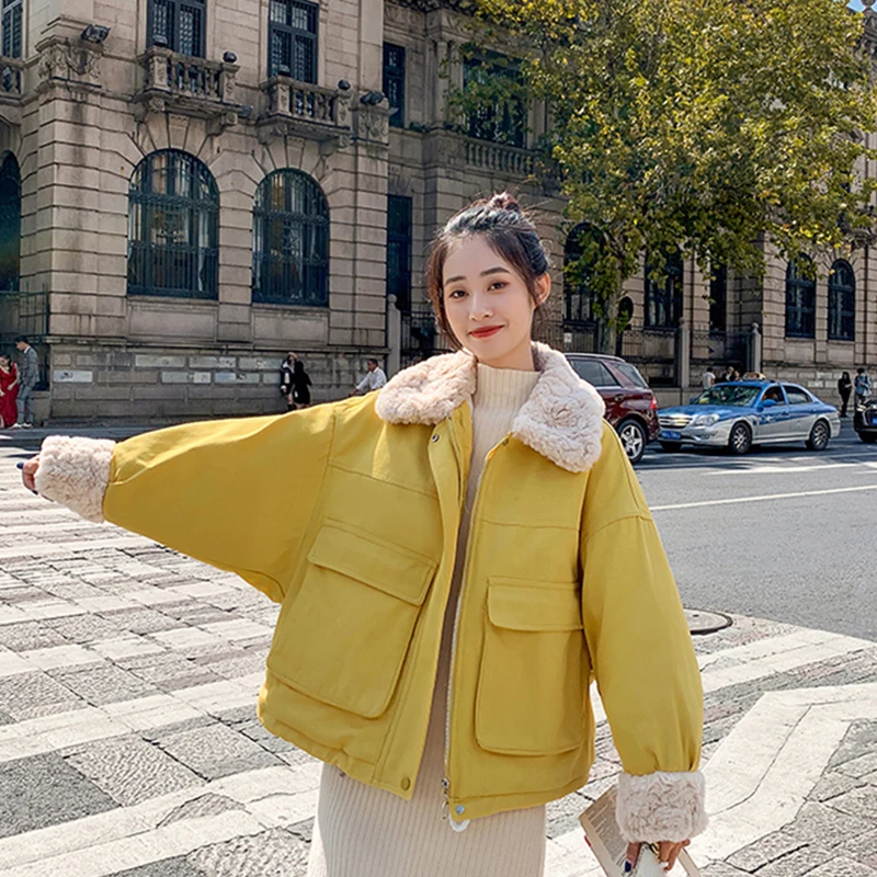 Женское пальто из овечьей шерсти черное Свободное с воротником-стойкой в