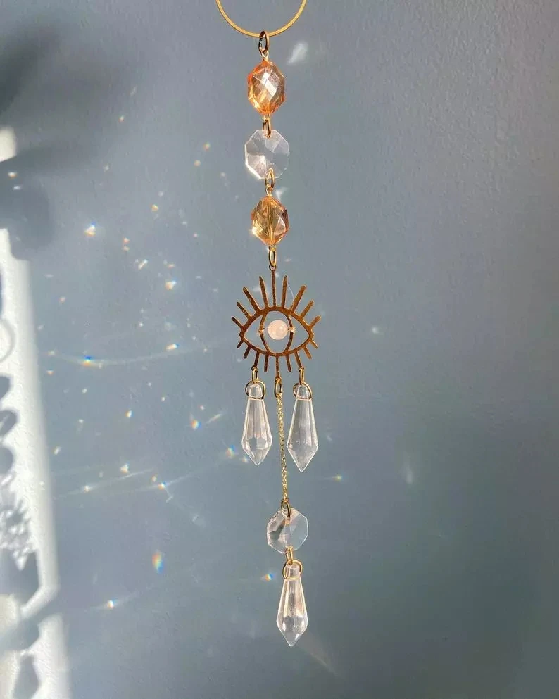 

Geometric Sun Catcher Crystal Room Decoration Catcher Witchy Evil Eye Boho Prism Rainbow Window Hanging Home Decor Suncatcher