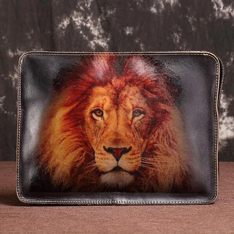 

Quality Leather Vintage Embossed Male Design Chain Zipper Pocket Organizer Wallet Clutch bag Tablet Cross body Shoulder Bag