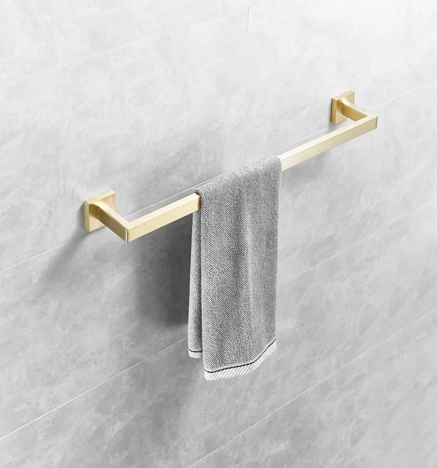 

Gold Brushed 4-Piece Set Bathroom Accessories 304 Stainless Steel Wall Mount Toilet Paper Holder Towel Bar Ring Single Robe Hook
