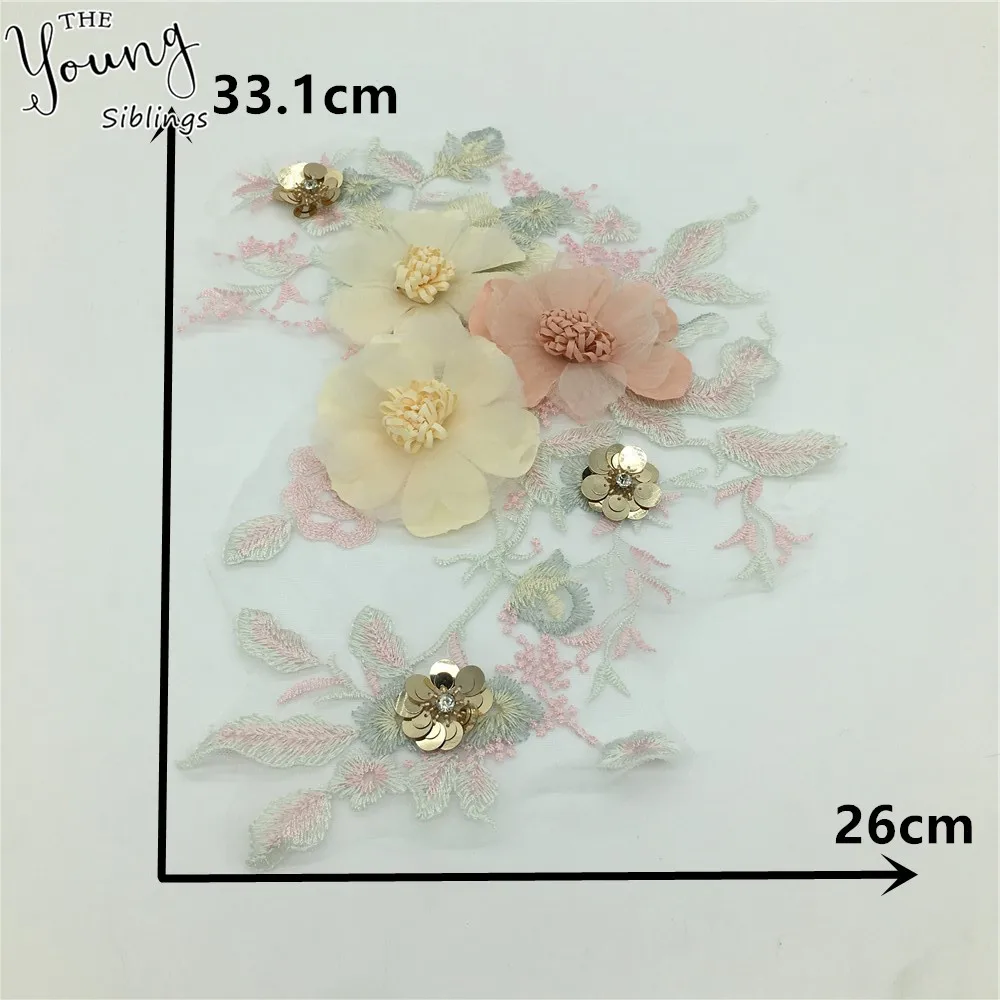 Женская мода вышивка аппликация 3D кружевной воротник Тюль Блестки шитье вырез