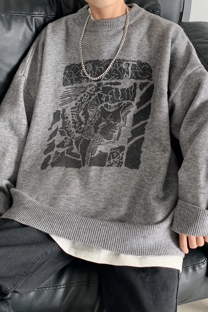 

Autumn japanese hong kong style pullover sweater men korean fashion versatile loose lazy style autumn and winter sweater