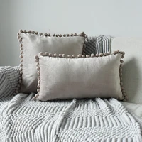 dimi soft solid square cushion case pillow decor pom poms velvet decorative throw pillow covers