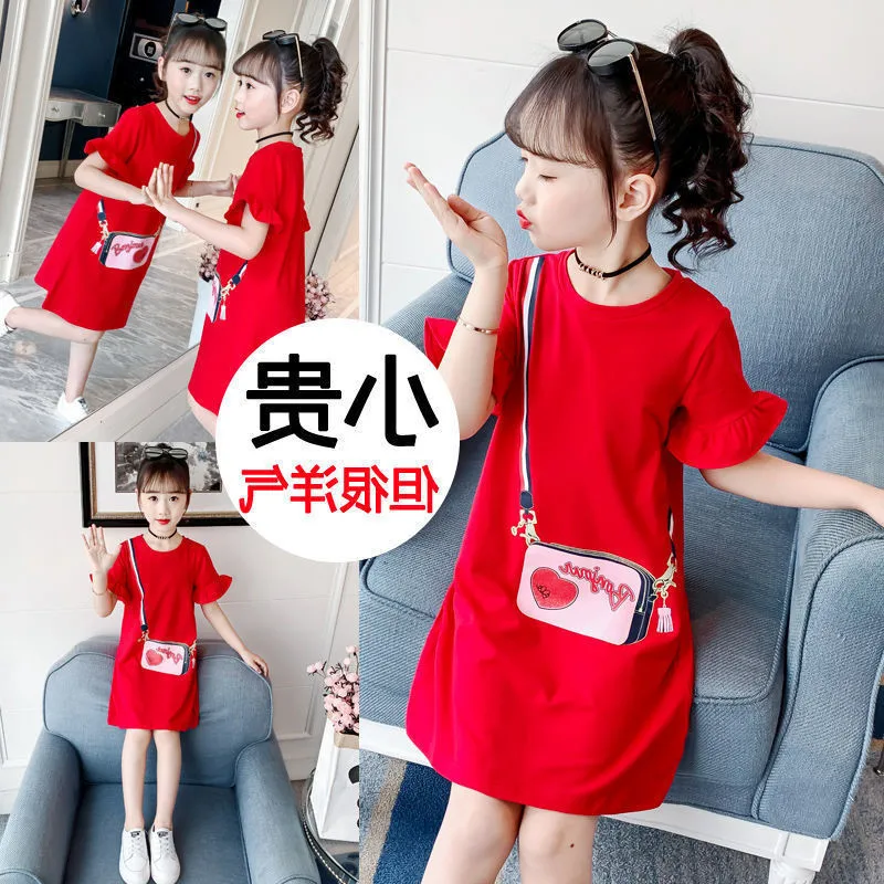

Cute Summer Printed Princess Dress With Lace Sleeves Backpack Fashion Girls Clothing Sweet Girl Dresses for Children's Clothes