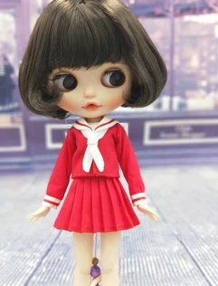 red Куклы Blyth, японский матросский костюм, морская форма, школьная форма, плиссированная юбка для Kurhn, Azone, Momoko, Licca 1/6, куклы для косплея - Цвет: red